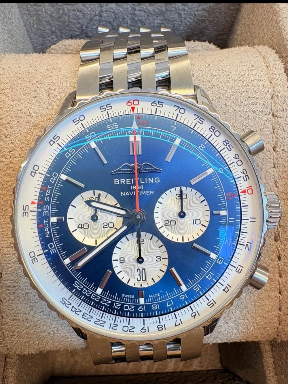 Breitling Navitimer Stainless Steel Watch with Deep Blue Dial